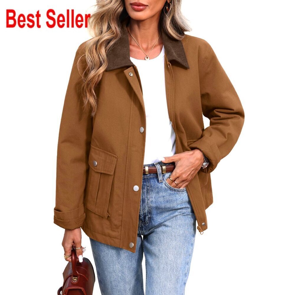 Oversized Quilted Barn Jacket Corduroy Collar Utility Pockets Vintage Chic